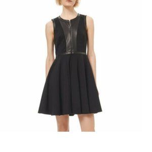 Rebecca Taylor A-Line Mini Dress with Leather Trim Size 2